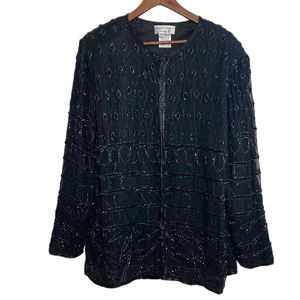 Adrianna Papell Evening Jacket Womens 3X Black Silk Beaded Sheer Chiffon Elegant
